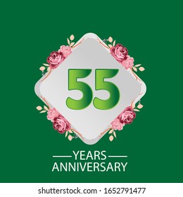 55 Years anniversary. Vector design greeting card with decorative floral for celebration