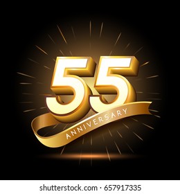 55 years golden anniversary logo celebration with firework and ribbon