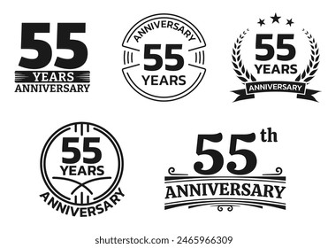 55 years icon or logo set. 55th anniversary celebrating sign or stamp. Jubilee, birthday celebration design element. Vector illustration.