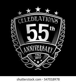 55 years logo. 55th Shield Anniversary logo. Vector and illustration.