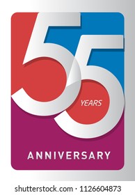 55 Years Old Celebrating Modern Logo. Colored Happy Anniversary Template Numbers. Vector Design For Celebration, Invitation Card, And Greeting Card