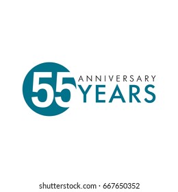 55 Years Old Round Logo. Anniversary Year Of 55 Th Vector Numbers. Celebrating 55th Key Shape Idea. Colored Traditional Digital Logotype Of Ages Or % Off