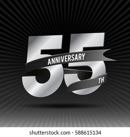 55 years silver anniversary logo celebration with ring and ribbon.