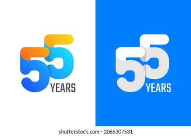 55 Jahre einfaches Jubiläumslogo-Design. Minimale Feiernummer mit Farbverlauf-Farbe und Weiß. Minimaler Geburtstagsvektor