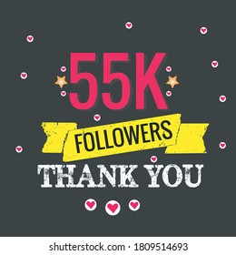 55000 followers thank you vector. 55k followers thanks 