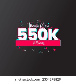 550K followers banner for social media followers and subscribers. Thank you thousand followers vector template for network, social media friends and subscribers.
