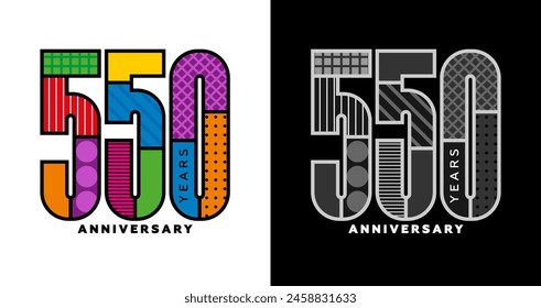 550th anniversary, five hundred and fiftieth anniversary logo set, colorful logo for celebration, invitation, congratulations, web template, flyer and booklet, retro