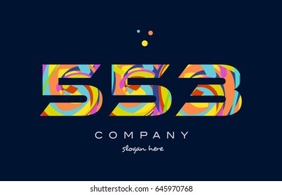 553 number digit numeral logo colored colorful rainbow acrylic modern creative vector icon design template