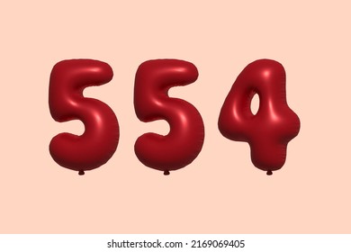 554 3d number balloon made of realistic metallic air balloon 3d rendering. 3D Red helium balloons for sale decoration Party Birthday, Celebrate anniversary, Wedding Holiday. Vector illustration