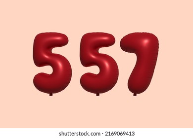 557 3d number balloon made of realistic metallic air balloon 3d rendering. 3D Red helium balloons for sale decoration Party Birthday, Celebrate anniversary, Wedding Holiday. Vector illustration