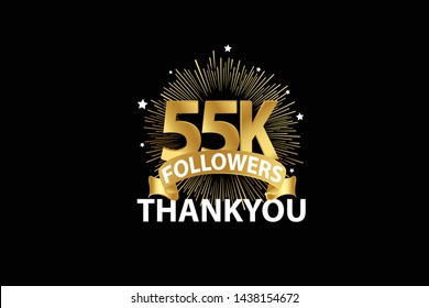 55K, 55.000 Followers anniversary, minimalist logo years, jubilee, greeting card. invitation. Sign Ribbon Gold space vector illustration on black background - Vector