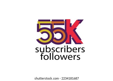 55K, 55.000 subscribers or followers blocks style with 3 colors on white background for social media and internet-vector