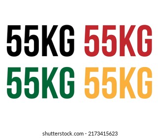 55kg text. Vector with value in kilograms black, red, green and orange on white background.