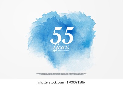 55th anniversary background with illustrations of white numbers and the writing below on a water color background.