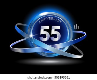 55th anniversary with blue ring graphic elements on black background