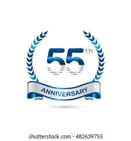 55th anniversary blue and silver colored with wreath and ribbon