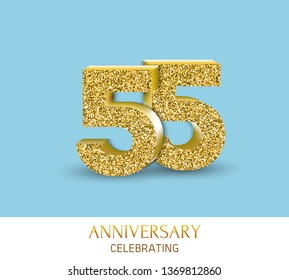 55th anniversary card template with 3d gold colored elements. Can be used with any background.