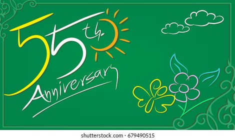 55th Anniversary celebrate illustration design by Real flowers with precious paper cut . For your unique anniversary background, invitation, card, birthday, celebration party of the years