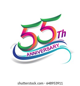 55th anniversary celebration logotype green and red colored. fifty five years birthday logo on white background.