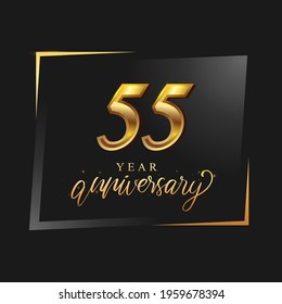 55th anniversary celebration logotype with handwriting golden color elegant design isolated on black background. vector anniversary for celebration, invitation card, and greeting card.