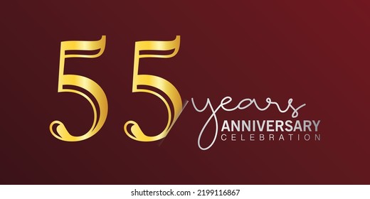 55th anniversary celebration logotype number gold color with red color background. vector anniversary for celebration, invitation card, and greeting card