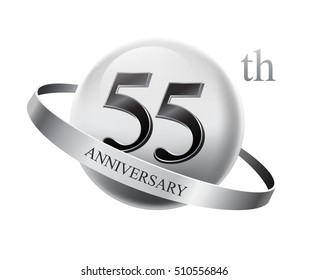 55th anniversary celebration with silver ring on white isolated background