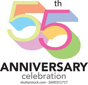 55th Anniversary Celebration various pastel color with word Anniversary Celebration at the bottom.