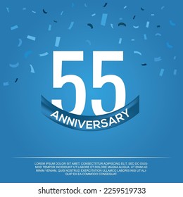 55º aniversario celebración diseño vectorial con números de color blanco y fuente de color blanco sobre fondo de color azul abstracto 