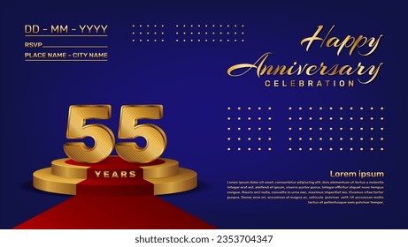 55th anniversary celebration vector template with 3D numbers style and golden stage, Vector template