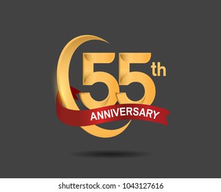 55th anniversary design logotype golden color with ring and red ribbon for celebration