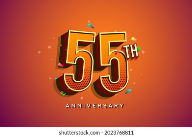 55th Anniversary Logo Design With Colorful Confetti, Birthday Greeting card with Colorful design elements for banner and invitation card of anniversary celebration.