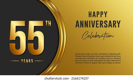 55th anniversary logo with gold color for booklets, leaflets, magazines, brochure posters, banners, web, invitations or greeting cards. Vector illustration.