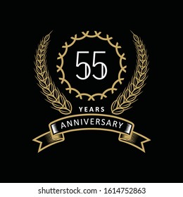55th anniversary logo with gold and white frame and color. on black background
