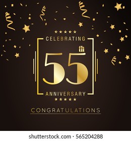 55th anniversary logo with golden rectangle vector template for birthday celebration.