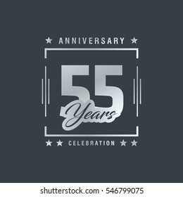 55th anniversary logo, vector celebration design with rectangle on grey background.