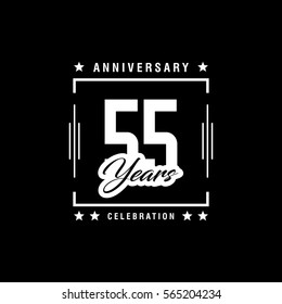 55th anniversary logo with white rectangle  vector template for birthday celebration.