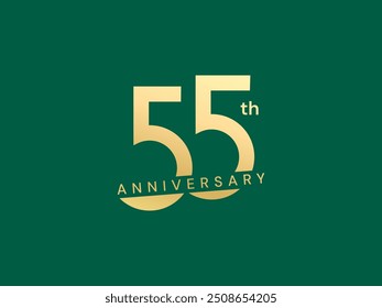 Celebración de oro de lujo del 55º aniversario con el concepto de diseño de Vector del logotipo del número de Formas superpuestas. Cincuenta y cinco años de Plantilla de logotipo de oro para el evento de celebración, negocio, invitación, tarjeta.