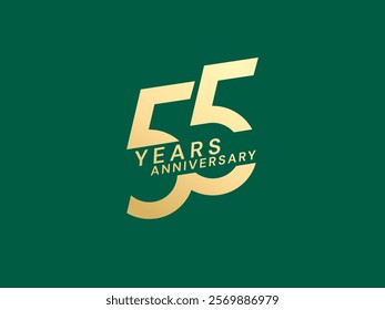 55th Anniversary luxury gold celebration with text Overlapping in numbers logo vector design concept. Fifty-five Years anniversary gold logo template for celebration event, business, invitation, card.
