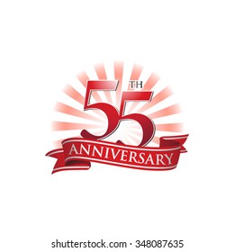 55th anniversary ribbon logo with red rays of light