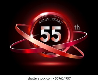 55th anniversary with shiny red ring on black background