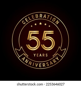 55th anniversary template design concept with golden ribbon for anniversary celebration event. Logo Vector Template