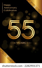 Diseño de plantilla de 55º aniversario con números de doble línea. Plantilla de aniversario de oro. Vector