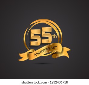 55th anniversary template design golden color with ribbon and ring memorial celebration event