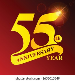 55th anniversary year logo template design on drake red light background