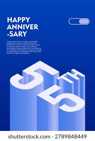 55th Modern anniversary poster template featuring a bold 3d isometric number on a vibrant blue background.