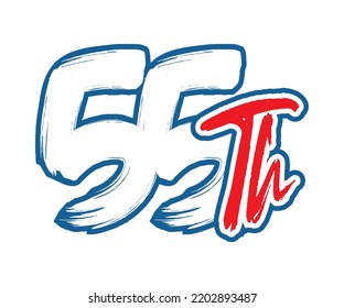 55th Ordinal Number counting vector art illustration with stunning font on red trim blue on white background