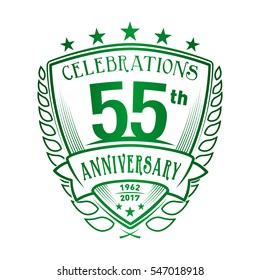 55th Shield Anniversary logo. Vector and illustration. 55 years logo. 