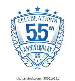 55th Shield Anniversary logo. Vector and illustration. 55 years logo. 