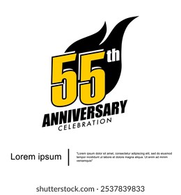 55th year anniversary celebration emblem. anniversary logo isolated with sparks - fireball on white background. vector illustration template design for web, flyers, poster, greeting card