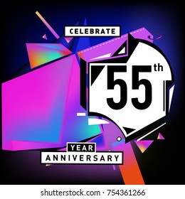 55th years anniversary card with colorful background.Fifty five years birthday logo on geometric colorful background.